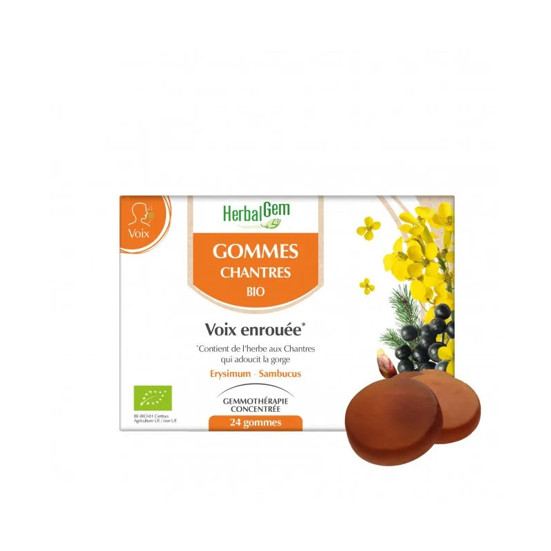 HERBALGEM – Gommes Chantres Bio Voix Enrouée, 45 g