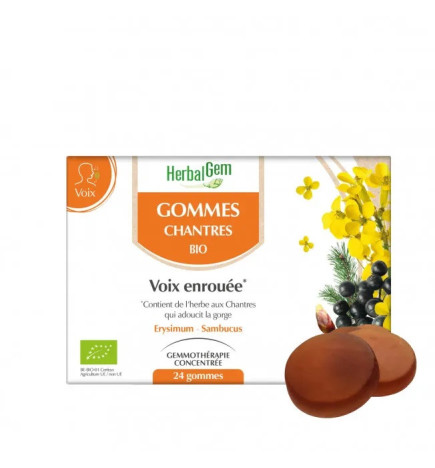 HERBALGEM – Gommes Chantres Bio Voix Enrouée, 45 g