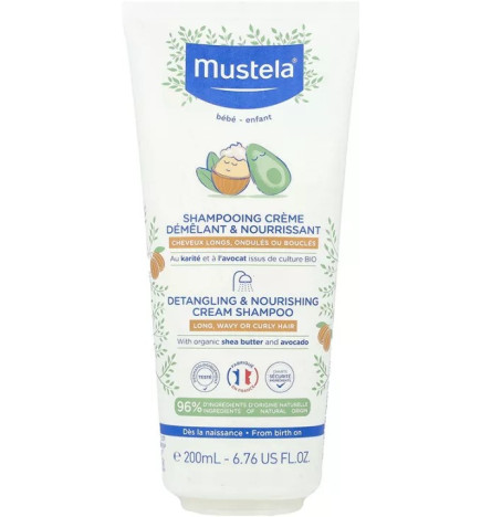 Mustela - Shampooing Crème Démêlant & Nourrissant - Karité et Avocat bio, 200 ml