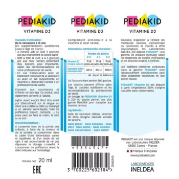 PEDIAKID - Vitamine D3 - Complément alimentaire pour la croissance et l’immunité, 20 ml