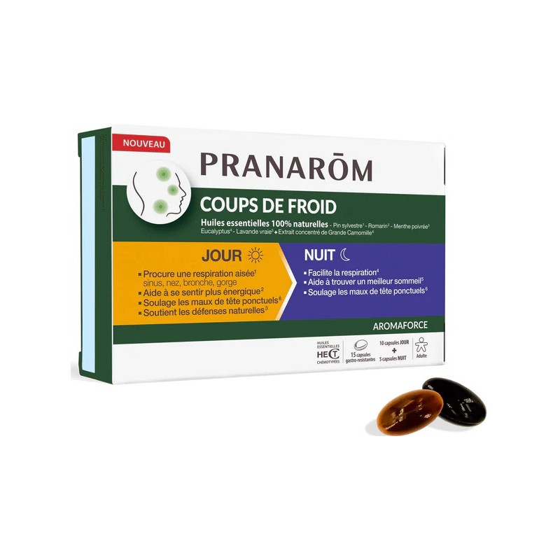 Pranarôm - Coups de Froid Jour & Nuit – Huiles essentielles, 30 capsules Pranarôm - Coups de Froid Jour & Nuit – Huiles essentielles, 30 capsules