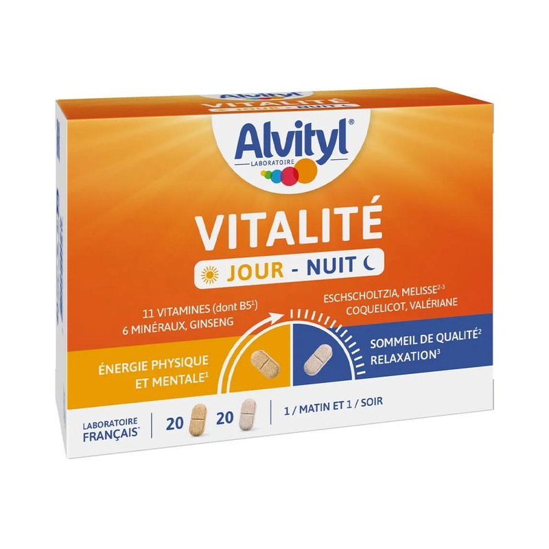 Alvityl - Vitalité Jour/Nuit - Énergie, détente et sommeil, 40 comprimés Alvityl - Vitalité Jour/Nuit - Énergie, détente et sommeil, 40 comprimés