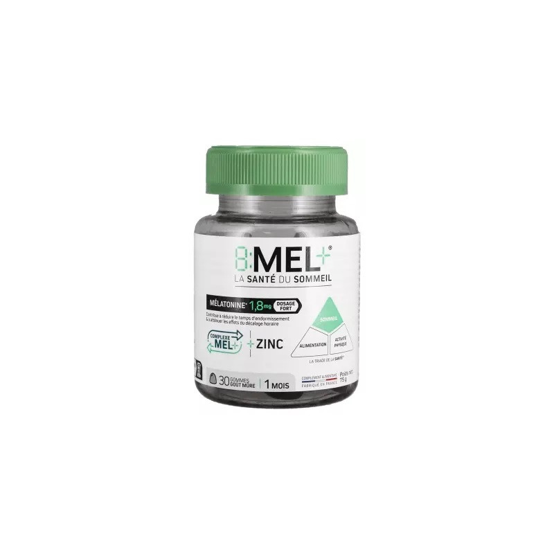 8Mel+ - Mélatonine Gummies - Sommeil réparateur et détente, goût mûre, 30 gummies