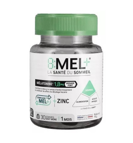 8Mel+ – Mélatonine Gummies - Sommeil réparateur et détente, goût mûre, 30 gummies