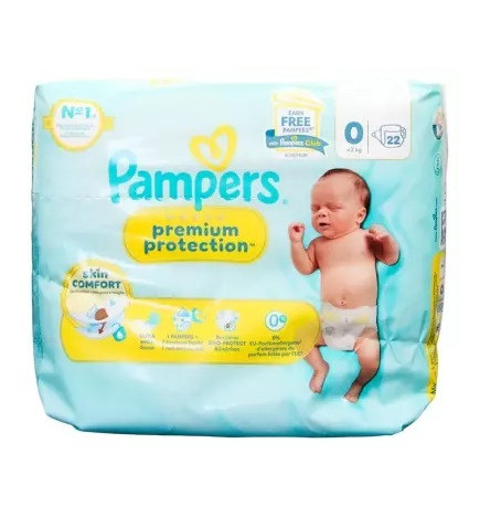 Pampers - Premium Protection Skin Comfort Taille 0 – Pour bébés ≤ 3 kg, 22 unités