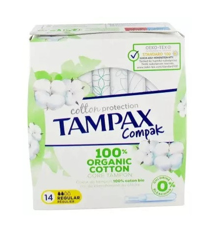 Tampax – Tampons avec applicateur 100% coton bio, 14 unités