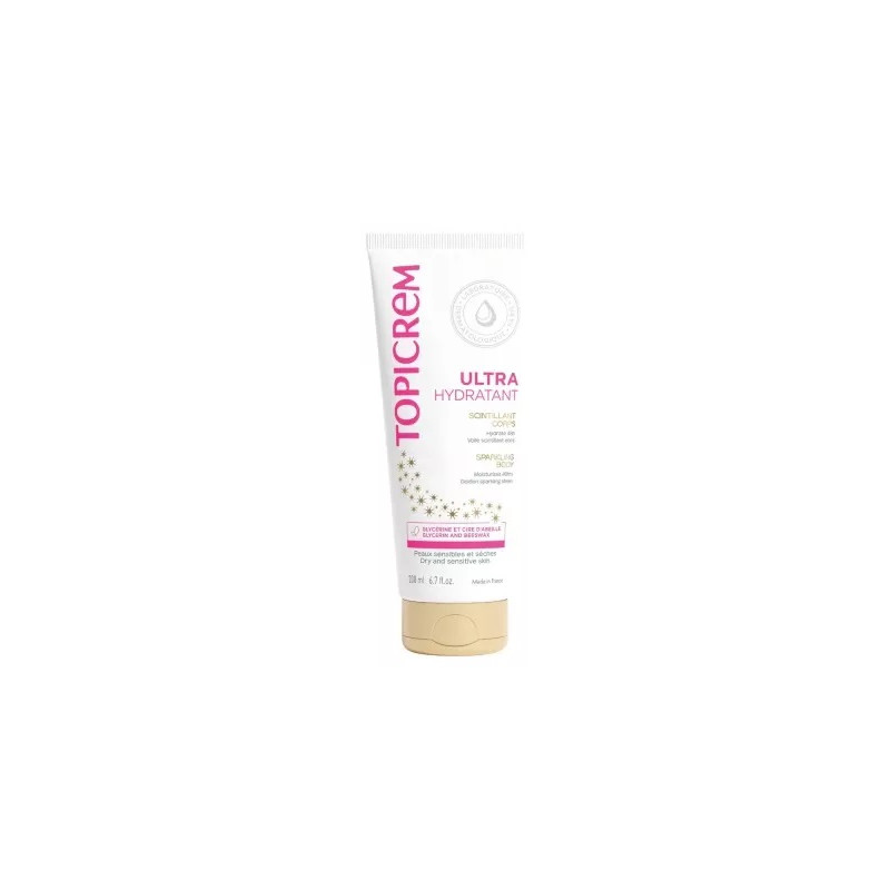 Topicrem - Ultra-Hydratant Scintillant Corps - Lait hydratant 24h & illuminateur doré, 200 ml
