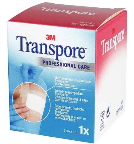 Transpore - Sparadrap plastique transparent microperforé – Hypoallergénique & élastique, 50 mm x 5 m