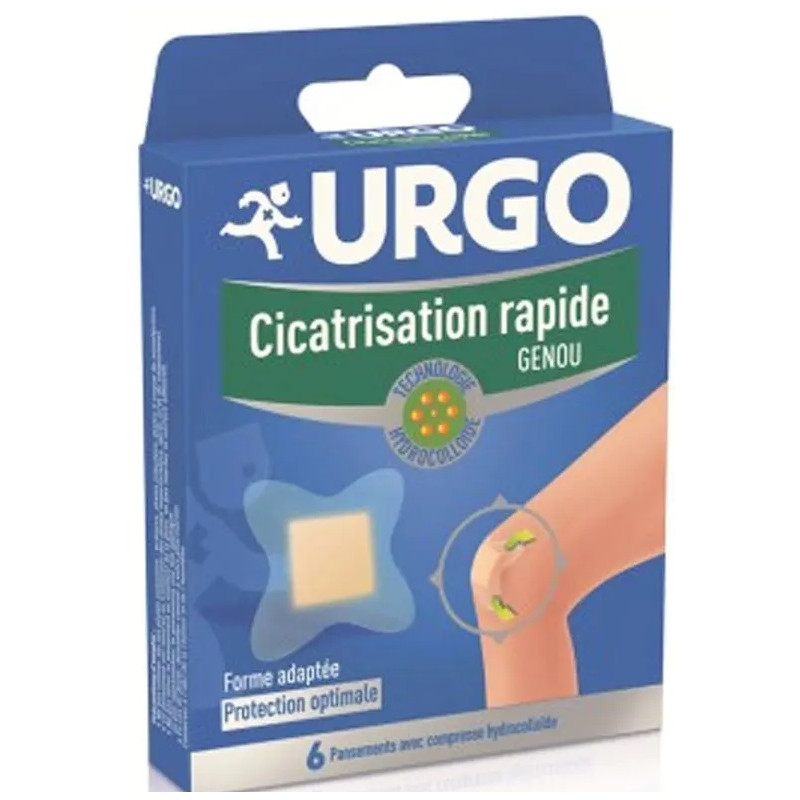 Urgo - Cicatrisation Rapide Genoux - Pansements hydrocolloïdes résistants à l’eau, 6 unités