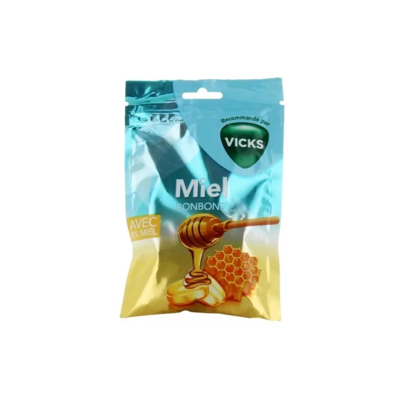 Vicks - Bonbons au Miel - Adoucissent la gorge & apportent une fraîcheur immédiate – Menthol & Eucalyptus, 72 g