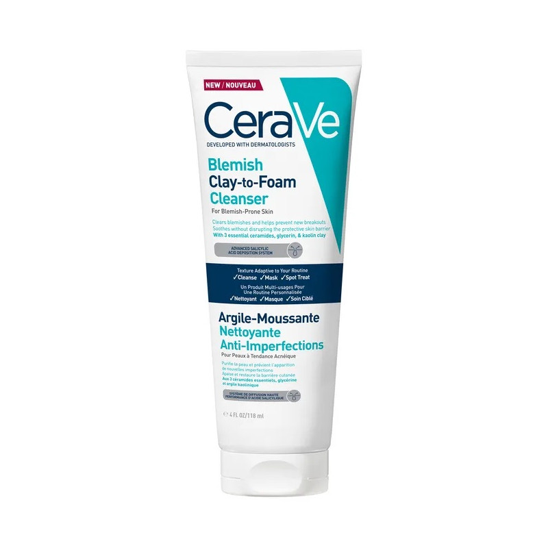 CeraVe - Argile Moussante Nettoyante Anti-Imperfections – Acide salicylique 2%, 150 ml
