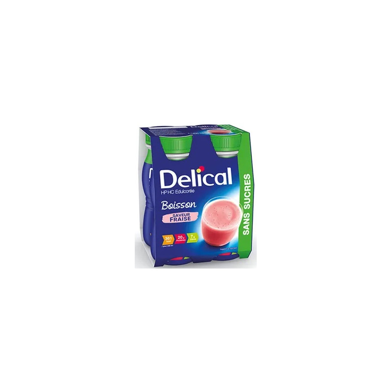 Delical - Boisson HP/HC sans sucres - Saveur Fraise – 4 x 200 ml