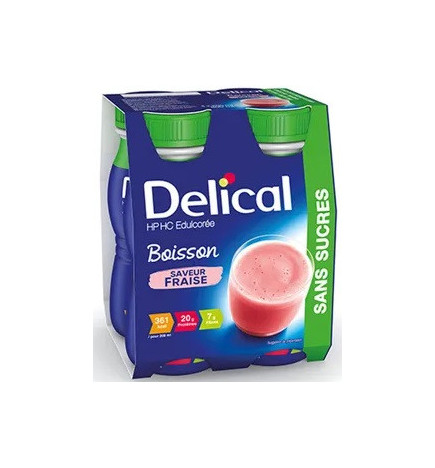 Delical - Boisson HP/HC sans sucres - Saveur Fraise – 4 x 200 ml