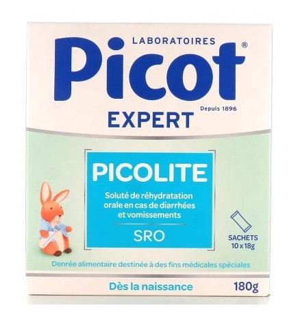 Picot - Soluté de réhydratation orale – Diarrhées et vomissements – Nourrissons et enfants, 10 x 18 g