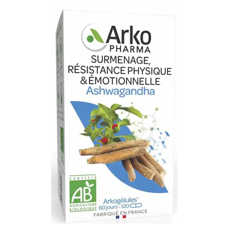 Arkopharma - Arkogélules BIO Ashwagandha – Équilibre physique & mental – 120 gélules