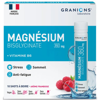 Granions - Magnésium Bisglycinate 360 – Anti-fatigue et stress – 10 shots de 25 ml