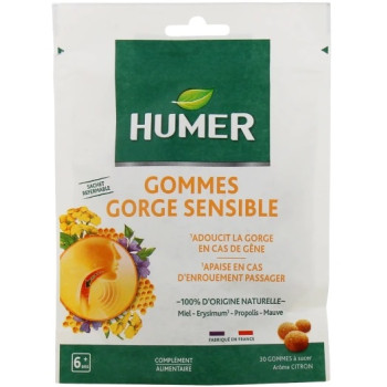 Humer - Gommes Gorge Sensible – Miel, Propolis & Plantes, 30 gommes