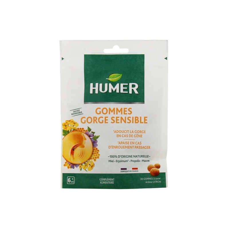 Humer - Gommes Gorge Sensible – Miel, Propolis & Plantes, 30 gommes