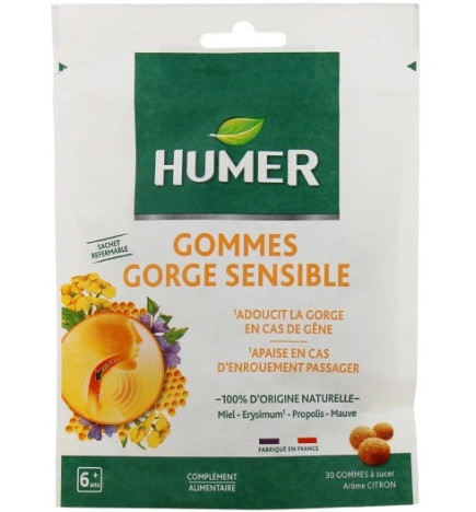 Humer - Gommes Gorge Sensible – Miel, Propolis & Plantes, 30 gommes