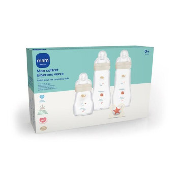 Mam – 3 Biberons en Verre + 1 Sucette Coffret 0 Mois et +