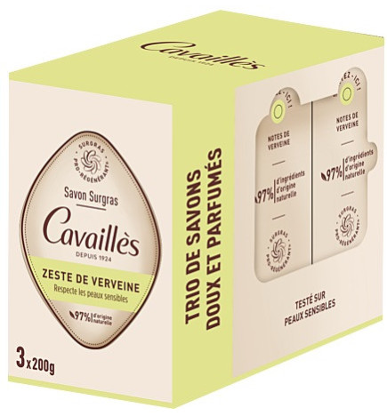 Rogé Cavaillès – Savon Surgras Extra-Doux Zeste de Verveine, Lot de 3 x 200 g