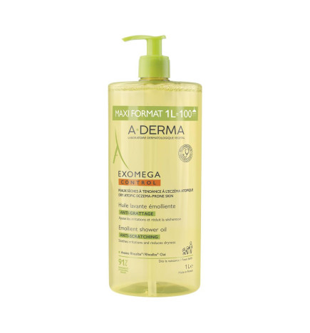 A-Derma – Exomega Control Huile lavante émolliente Anti-grattage, 1 L