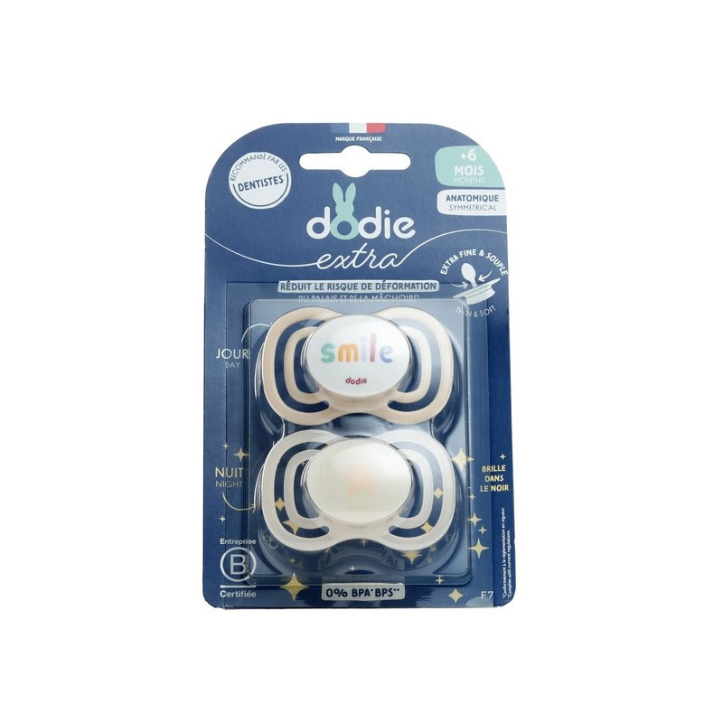 Dodie – Extra Sucette Anatomique Silicone Jour & Nuit +6 mois, 2 unités