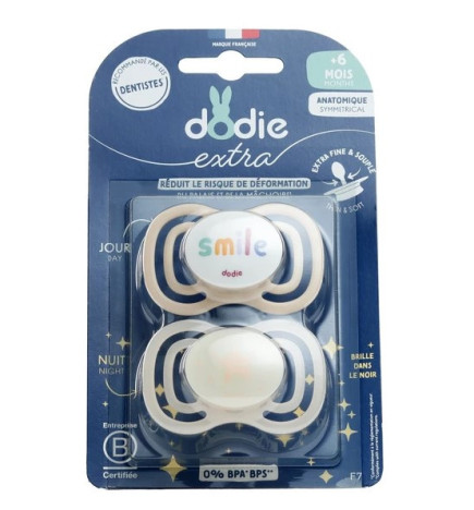 Dodie – Extra Sucette Anatomique Silicone Jour & Nuit +6 mois, 2 unités