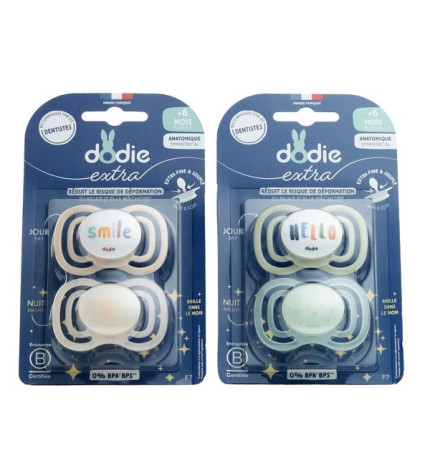 Dodie – Extra Sucette Anatomique Silicone Jour & Nuit +6 mois, 2 unités