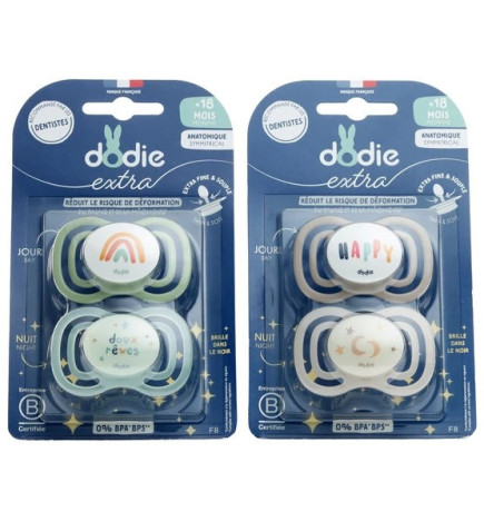 Dodie – Extra Sucette Anatomique Silicone Jour & Nuit +18 mois, 2 unités