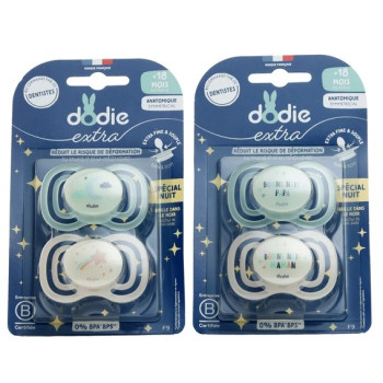 Dodie – Extra Sucette Anatomique Silicone Nuit +18 mois, 2 unités