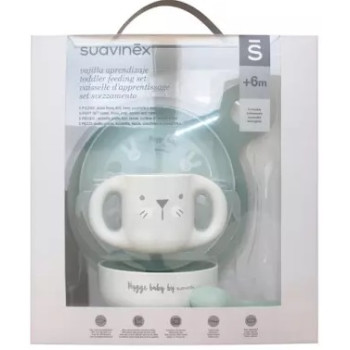 Suavinex – Coffret Vaisselle d’Apprentissage, 5 pièces, vert pastel et beige