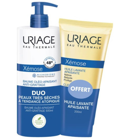 Uriage – Duo Xémose Baume Oléo-Apaisant Anti-Grattage + Huile Lavante Apaisante Offerte, 500 ml + 200 ml