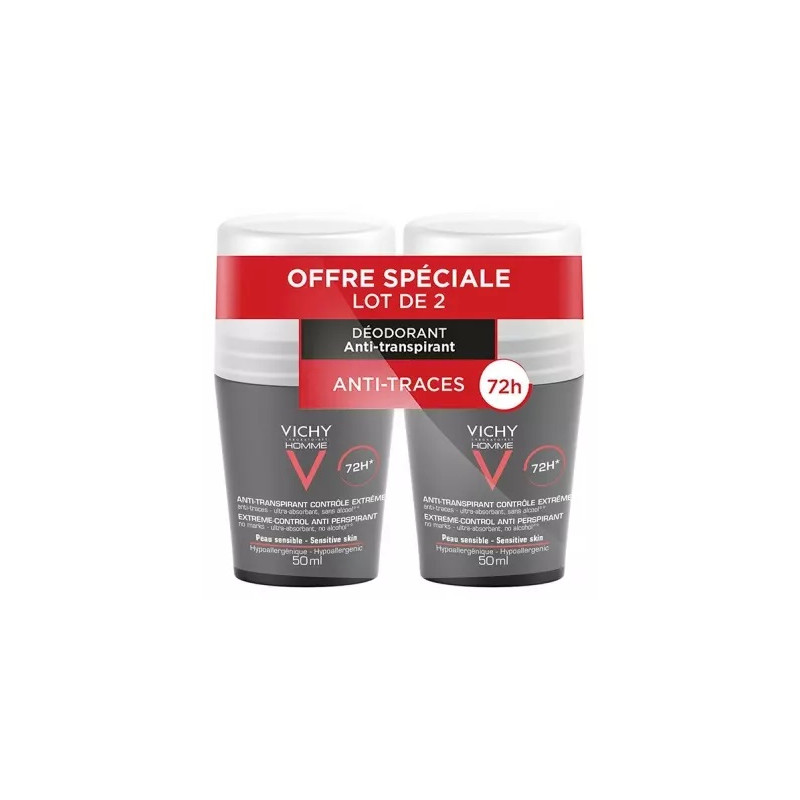 Vichy – Homme Déodorant Anti-Transpirant 72H Contrôle Extrême Roll-On Lot de 2, 50 ml Vichy – Homme Déodorant Anti-Transpirant 72H Contrôle Extrême Roll-On Lot de 2, 50 ml