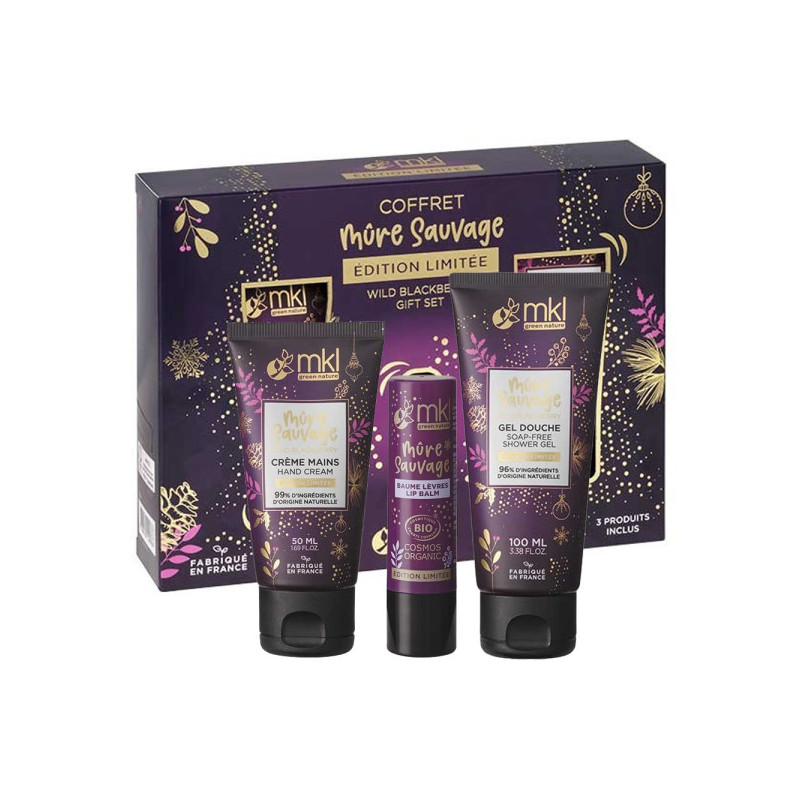MKL Green Nature – Coffret Mûre Sauvage Édition Limitée, 3 soins (Gel douche 100 ml + Crème mains 50 ml + Baume lèvres 4 g) MKL Green Nature – Coffret Mûre Sauvage Édition Limitée, 3 soins (Gel douche 100 ml + Crème mains 50 ml + Baume lèvres 4 g)