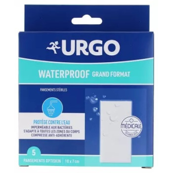 Urgo – Pansements Stériles Grand Format Waterproof, 5 Pansements (10 x 7 cm)