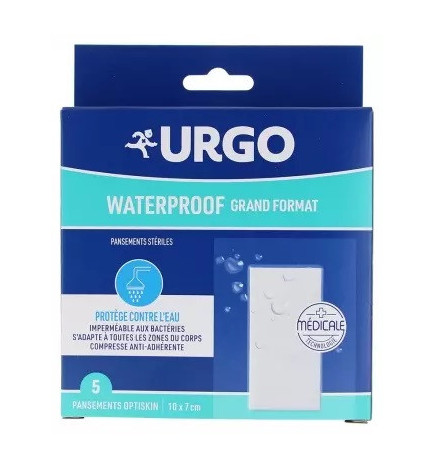 Urgo – Pansements Stériles Grand Format Waterproof, 5 Pansements (10 x 7 cm)