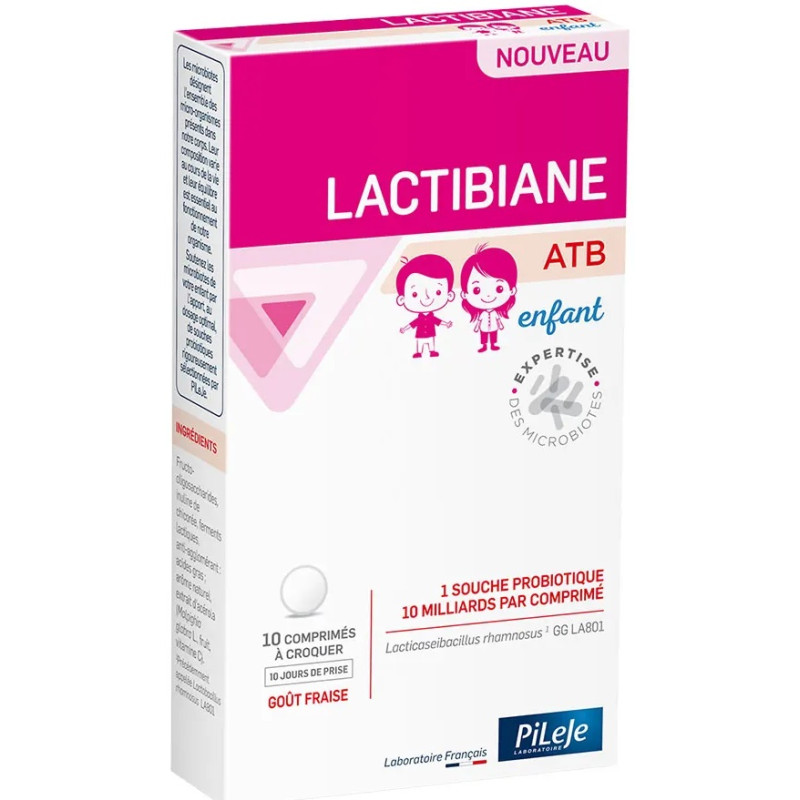 PiLeJe – Lactibiane ATB Enfant Probiotique & Vitamine C, goût fraise, 30 comprimés à croquer PiLeJe – Lactibiane ATB Enfant Probiotique & Vitamine C, goût fraise, 30 comprimés à croquer