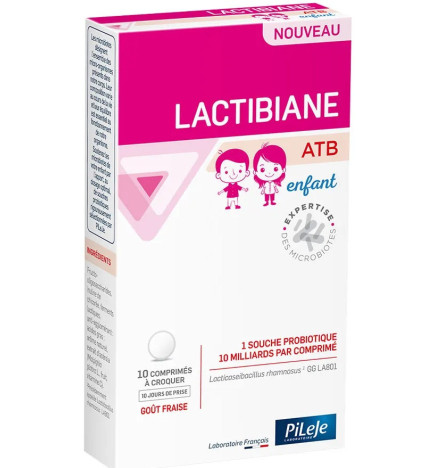 PiLeJe – Lactibiane ATB Enfant Probiotique & Vitamine C, goût fraise, 30 comprimés à croquer