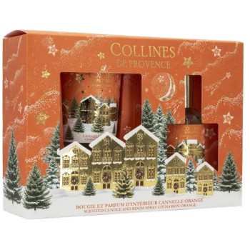 Collines de Provence – Coffret Bougie Parfumée & Parfum d’Intérieur Cannelle Orange