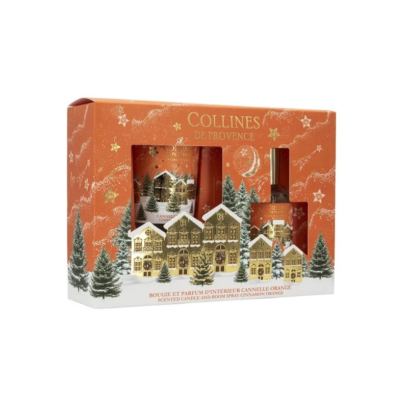 Collines de Provence – Coffret Bougie Parfumée & Parfum d’Intérieur Cannelle Orange