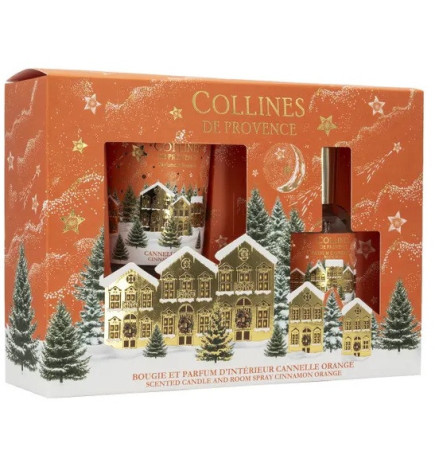 Collines de Provence – Coffret Bougie Parfumée & Parfum d’Intérieur Cannelle Orange
