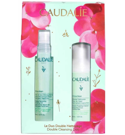 Caudalie – Duo Double Nettoyage : Huile Démaquillante 75 ml + Mousse Nettoyante 50 ml