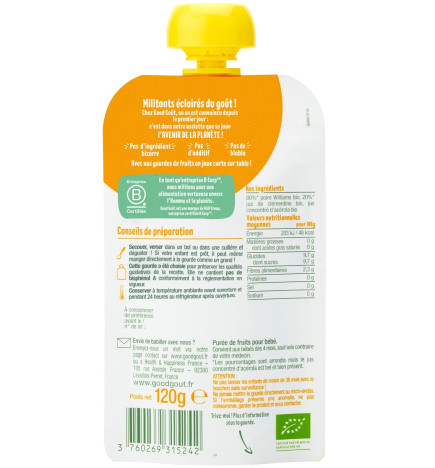 Good Goût – Gourde Poire Clémentine Bio, 120 g