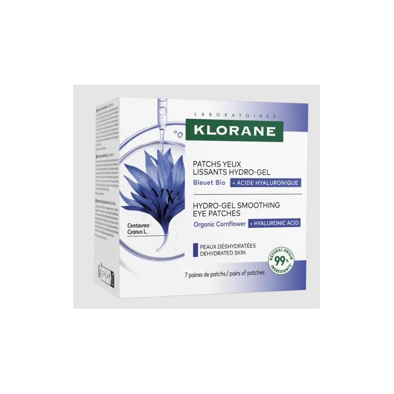 Klorane – Patchs Yeux Lissants Hydro-Gel au Bleuet Bio et Acide Hyaluronique