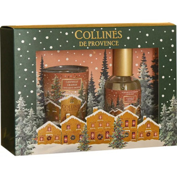 Collines de Provence – Coffret parfum d’intérieur Cannelle Orange 50 ml + bougie parfumée Cannelle Orange 75 g