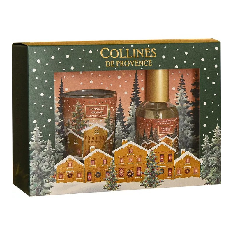 Collines de Provence – Coffret parfum d’intérieur Cannelle Orange 50 ml + bougie parfumée Cannelle Orange 75 g
