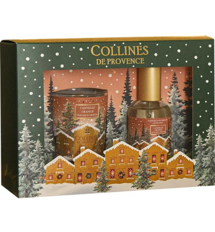 Collines de Provence – Coffret parfum d’intérieur Cannelle Orange 50 ml + bougie parfumée Cannelle Orange 75 g