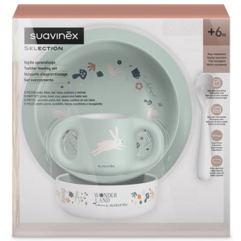 Suavinex – Coffret Vaisselle d’Apprentissage, 5 pièces, vert pastel et beige