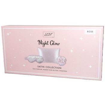 Le Comptoir des Tendances – Coffret Satin Collection Night Glow Rose, taie d’oreiller + masque pour les yeux + chouchou